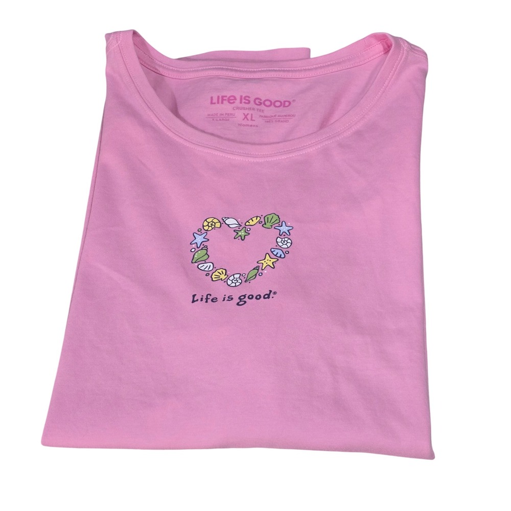 Life is Good Womens Seashell Heart Crusher Tee Pink XL - Picture 3 of 9